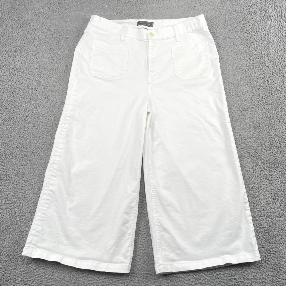 Point Sur Pants Women 34 White Wide-Leg Crop Cotton Stretch Patch Pocket